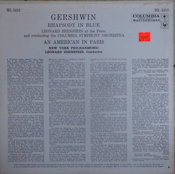 George Gershwin, Leonard Bernstein : Rhapsody In Blue / An American In Paris (LP, Mono)