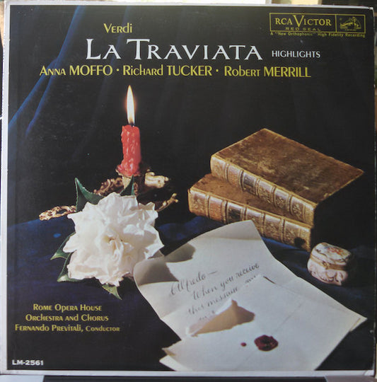 Giuseppe Verdi, Anna Moffo, Richard Tucker (2), Robert Merrill, Orchestra Del Teatro Dell'Opera Di Roma and Coro Del Teatro Dell'Opera Di Roma, Fernando Previtali : La Traviata Highlights (LP, Mono)