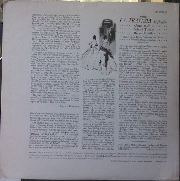 Giuseppe Verdi, Anna Moffo, Richard Tucker (2), Robert Merrill, Orchestra Del Teatro Dell'Opera Di Roma and Coro Del Teatro Dell'Opera Di Roma, Fernando Previtali : La Traviata Highlights (LP, Mono)
