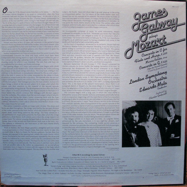 Wolfgang Amadeus Mozart, James Galway : James Galway Plays Mozart (LP, Album, RE)