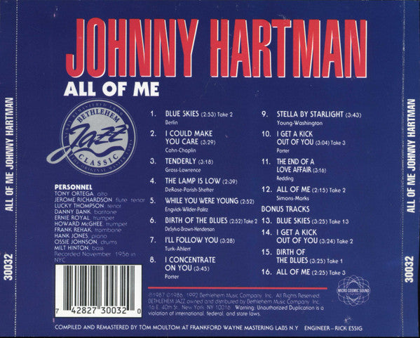 Johnny Hartman : All Of Me (CD, Album, RE, RM)