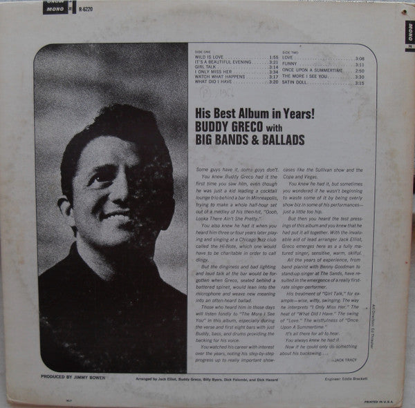 Buddy Greco : Big Band & Ballads (LP, Album, Mono)