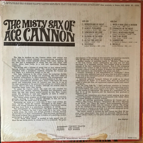 Ace Cannon : The Misty Sax Of Ace Cannon (LP, Album, Mono)
