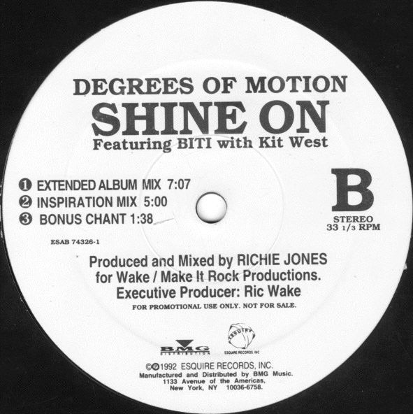 Degrees Of Motion With Kit West : Shine On (12", Promo)