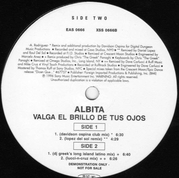 Albita : Valga El Brillo De Tus Ojos (12", Maxi, Promo)