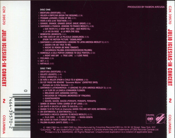 Julio Iglesias : In Concert (2xCD, Album, RE)