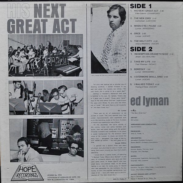 Ed Lyman : His Next Great Act (LP, Album)