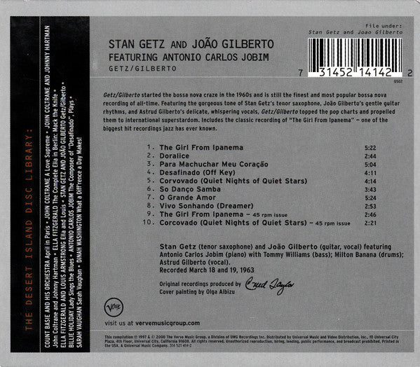 Stan Getz And João Gilberto Featuring Antonio Carlos Jobim : Getz / Gilberto (CD, Album, RE)