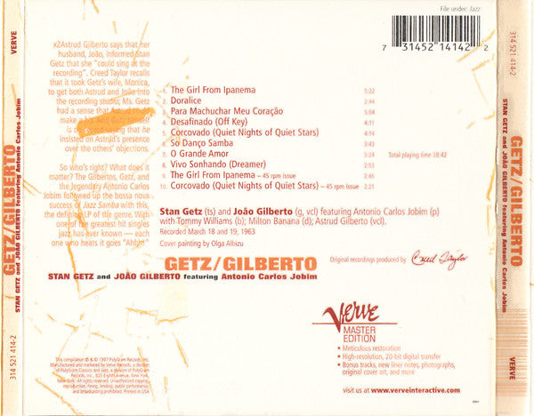 Stan Getz And João Gilberto Featuring Antonio Carlos Jobim : Getz / Gilberto (CD, Album, RE)