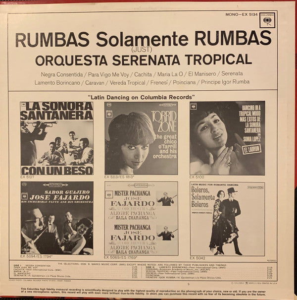 Orquestra Serenata Tropical : Rumbas Solamente Rumbas (Just) (LP, Album, Mono)