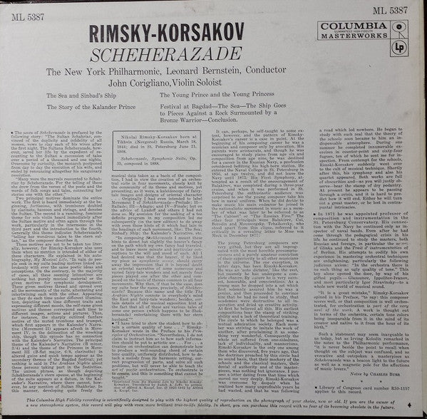Nikolai Rimsky-Korsakov / The New York Philharmonic Orchestra, Leonard Bernstein : Scheherazade (LP, Mono)