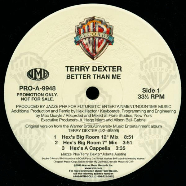 Terry Dexter : Better Than Me (Remixes By Hex Hector) (12", Promo)