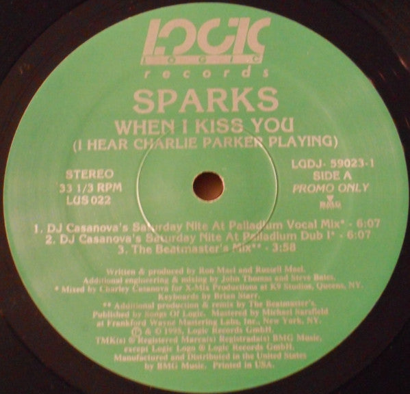 Sparks : When I Kiss You (I Hear Charlie Parker Playing) (12", Promo)