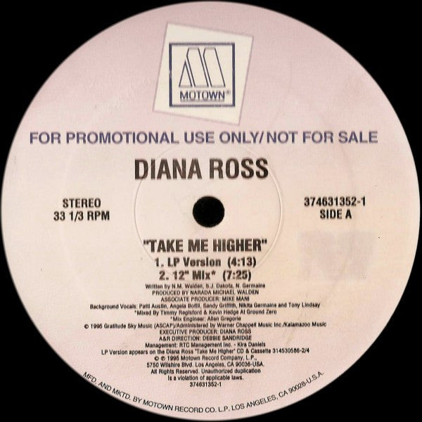 Diana Ross : Take Me Higher (12", Promo)