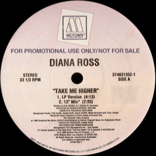 Diana Ross : Take Me Higher (12", Promo)