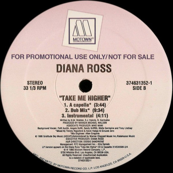 Diana Ross : Take Me Higher (12", Promo)