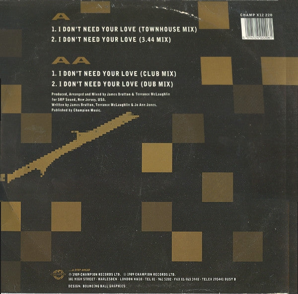 Jo Ann Jones : I Don't Need Your Love (12")