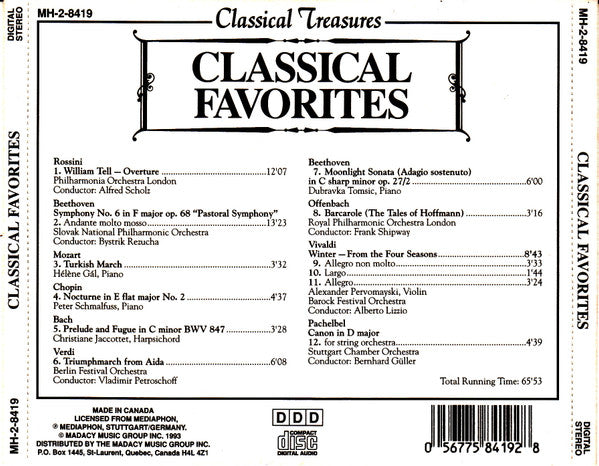 Gioacchino Rossini, Ludwig van Beethoven, Wolfgang Amadeus Mozart, Johann Sebastian Bach : Classical Favorites (CD, Album, Comp)