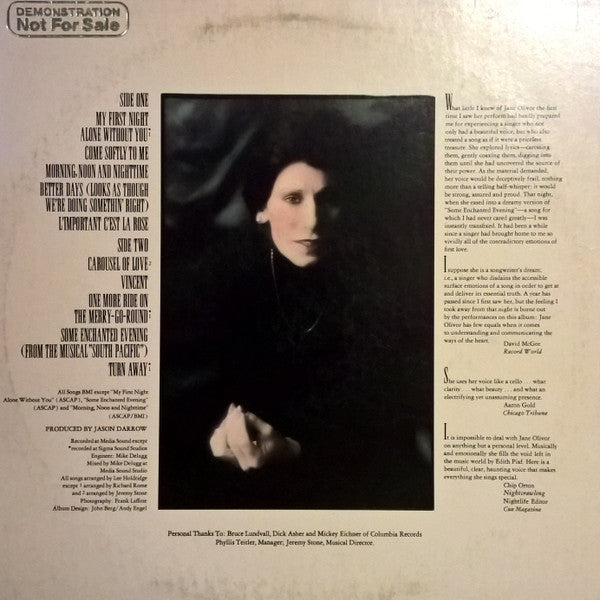 Jane Olivor : First Night (LP, Album, Promo)