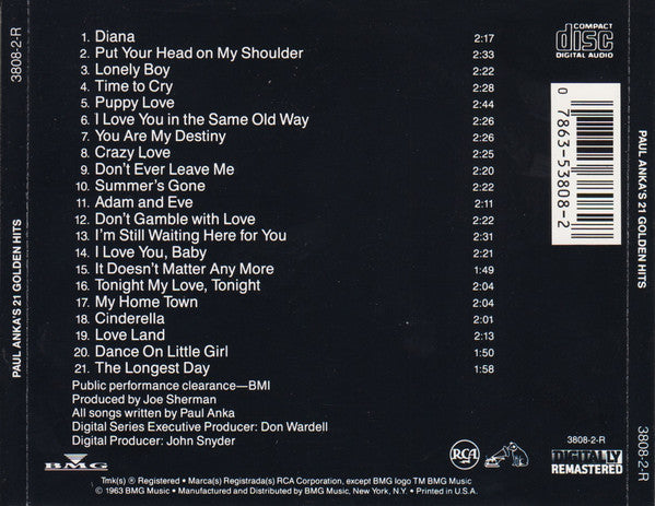 Paul Anka : 21 Golden Hits (CD, Comp, RE)