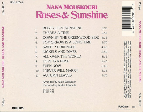 Nana Mouskouri : Roses & Sunshine (CD, Album, RE)