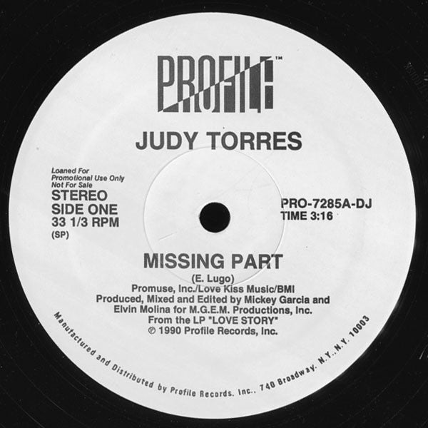 Judy Torres : Missing Part (12", Promo)