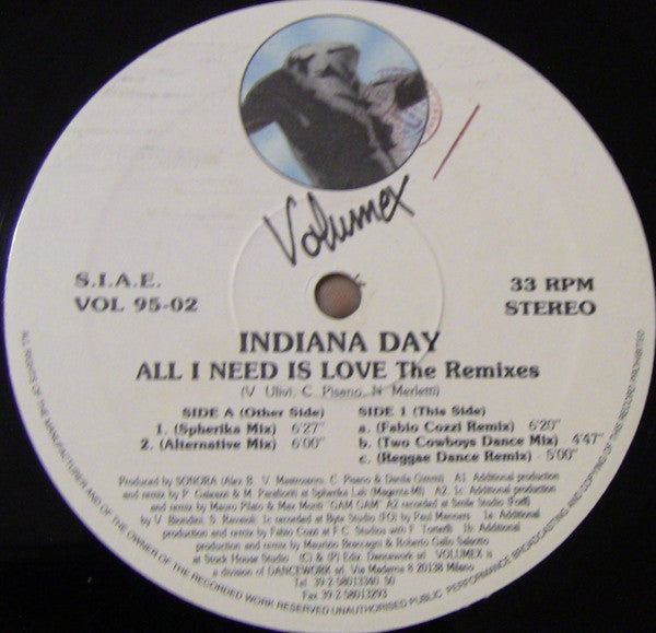 Indiana (2) : All I Need Is Love (Remixes) (12")