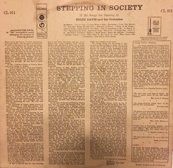 Eddie Davis And His Orchestra : Stepping In Society (LP, Album)