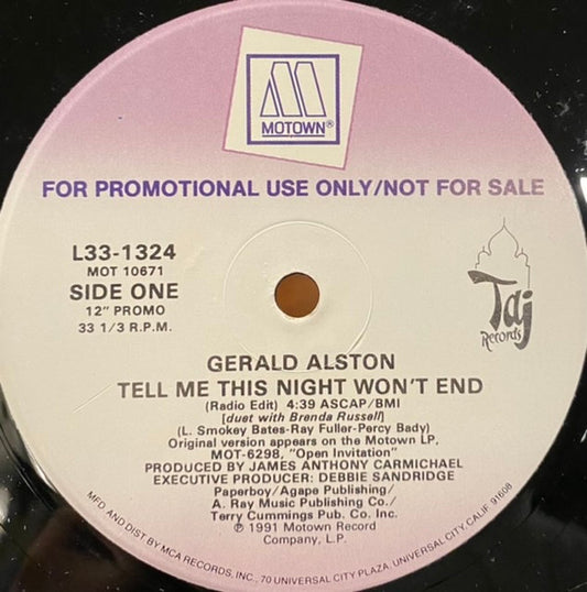 Gerald Alston : Tell Me This Night Won't End (12", Promo)