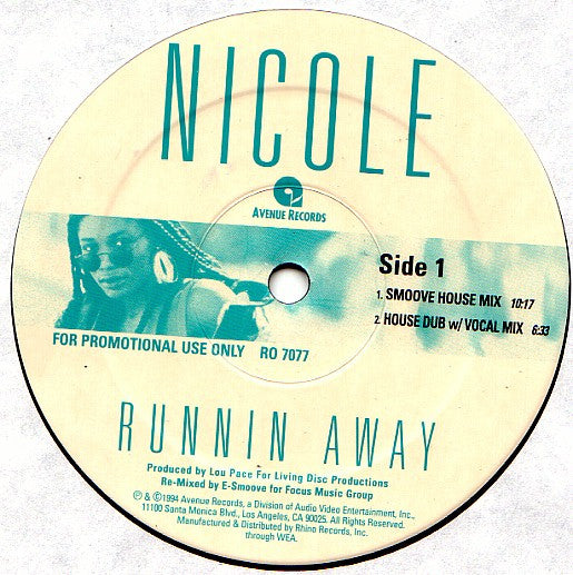 Nicole J McCloud : Runnin' Away (E-Smoove Remixes) (12", Promo)