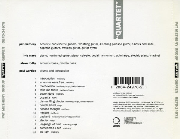 Pat Metheny Group : "Quartet" (CD, Album)