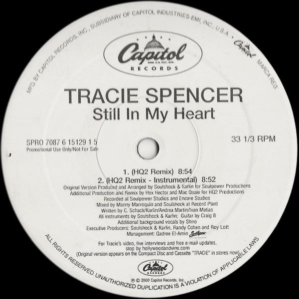 Tracie Spencer : Still In My Heart (The Hex Hector HQ2 Remix) (12", Promo)