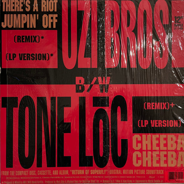 Uzi Bros. / Tone Loc : There's A Riot Jumpin' Off / Cheeba Cheeba (12", Single)