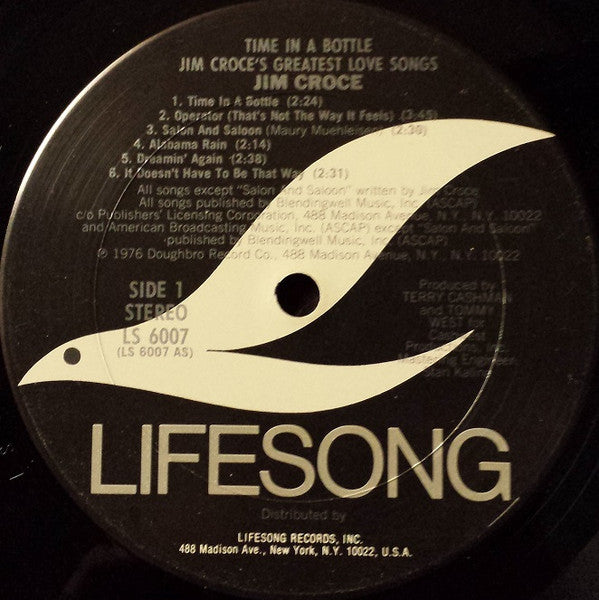 Jim Croce : Time In A Bottle Jim Croce's Greatest Love Songs (LP, Comp, Club)