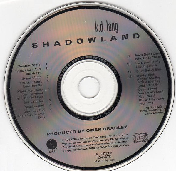 k.d. lang : Shadowland (The Owen Bradley Sessions) (CD, Album, Club)