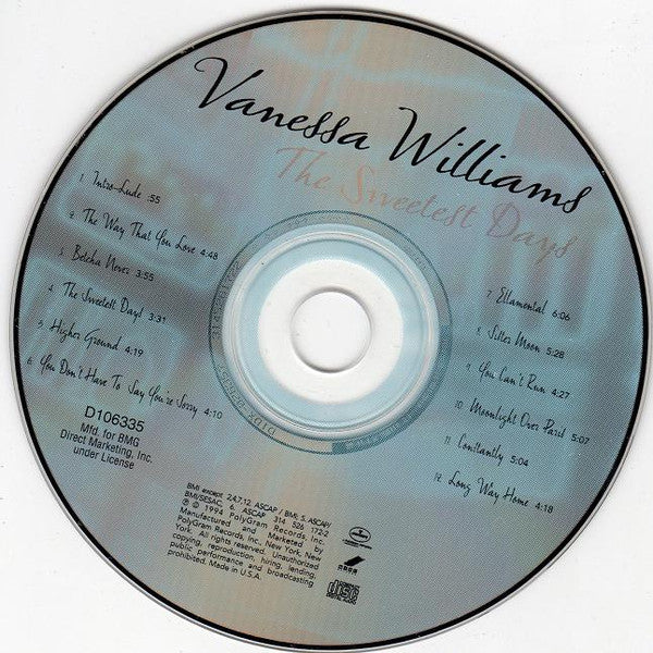 Vanessa Williams : The Sweetest Days (CD, Album, Club)