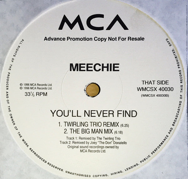 Meechie : You'll Never Find (12", Promo)
