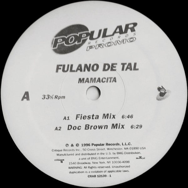 Fulano De Tal : Mamacita (12", Promo)