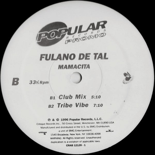 Fulano De Tal : Mamacita (12", Promo)