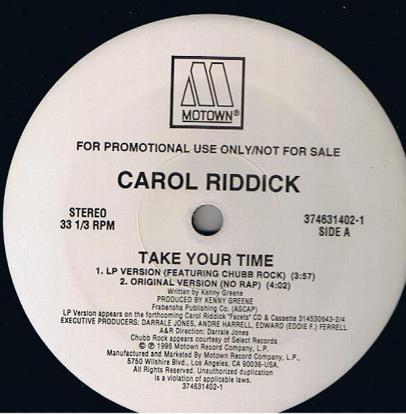 Carol Riddick : Take Your Time (12", Maxi, Promo)