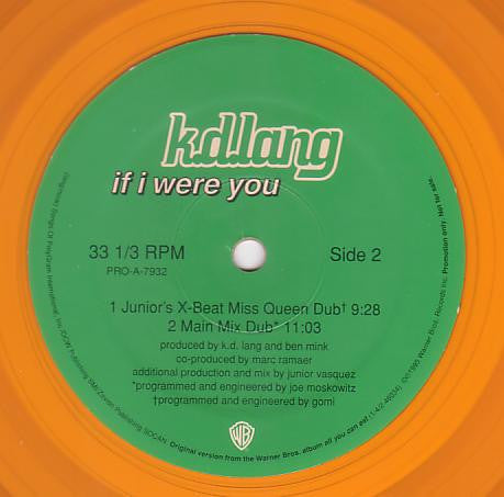 k.d. lang : If I Were You (12", Promo, Ora)