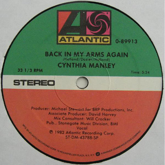 Cynthia Manley : Back In My Arms Again (12")