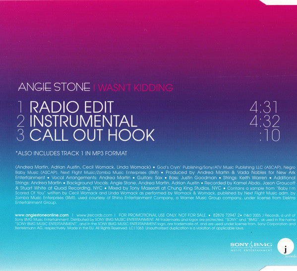 Angie Stone : I Wasn't Kidding (CD, Single, M/Print, Promo)