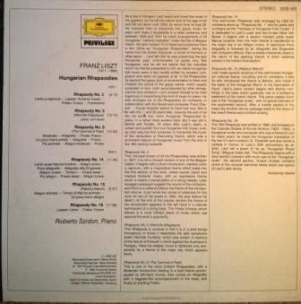 Franz Liszt, Roberto Szidon : Hungarian Rhapsodies (LP, Album)