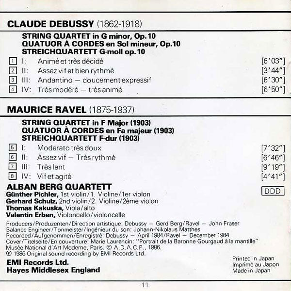 Claude Debussy, Maurice Ravel, Alban Berg Quartett : Quatuors A Cordes (CD)