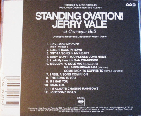 Jerry Vale : Standing Ovation! At Carnegie Hall (CD, Album, RE)