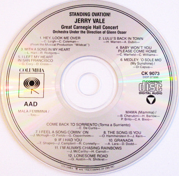 Jerry Vale : Standing Ovation! At Carnegie Hall (CD, Album, RE)
