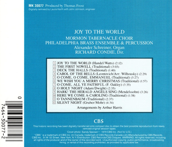 Mormon Tabernacle Choir / Philadelphia Brass Ensemble / Richard P. Condie / Alexander Schreiner : Joy To The World (CD, Album, RE)