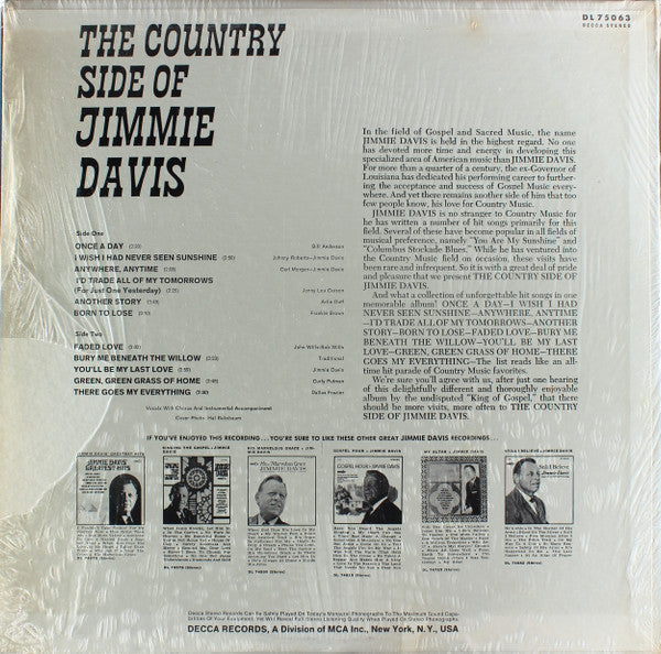 Jimmie Davis : The Country Side Of Jimmie Davis (LP, Album)