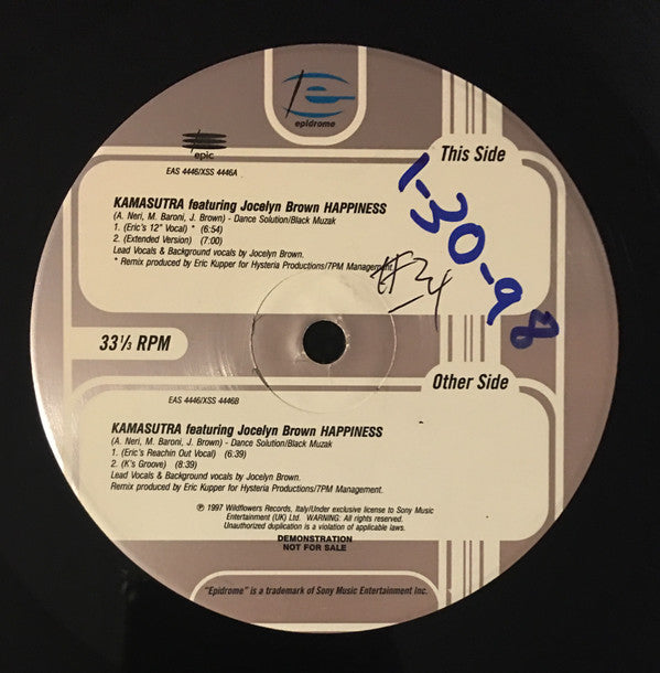 Kamasutra Featuring Jocelyn Brown : Happiness (12", Promo)